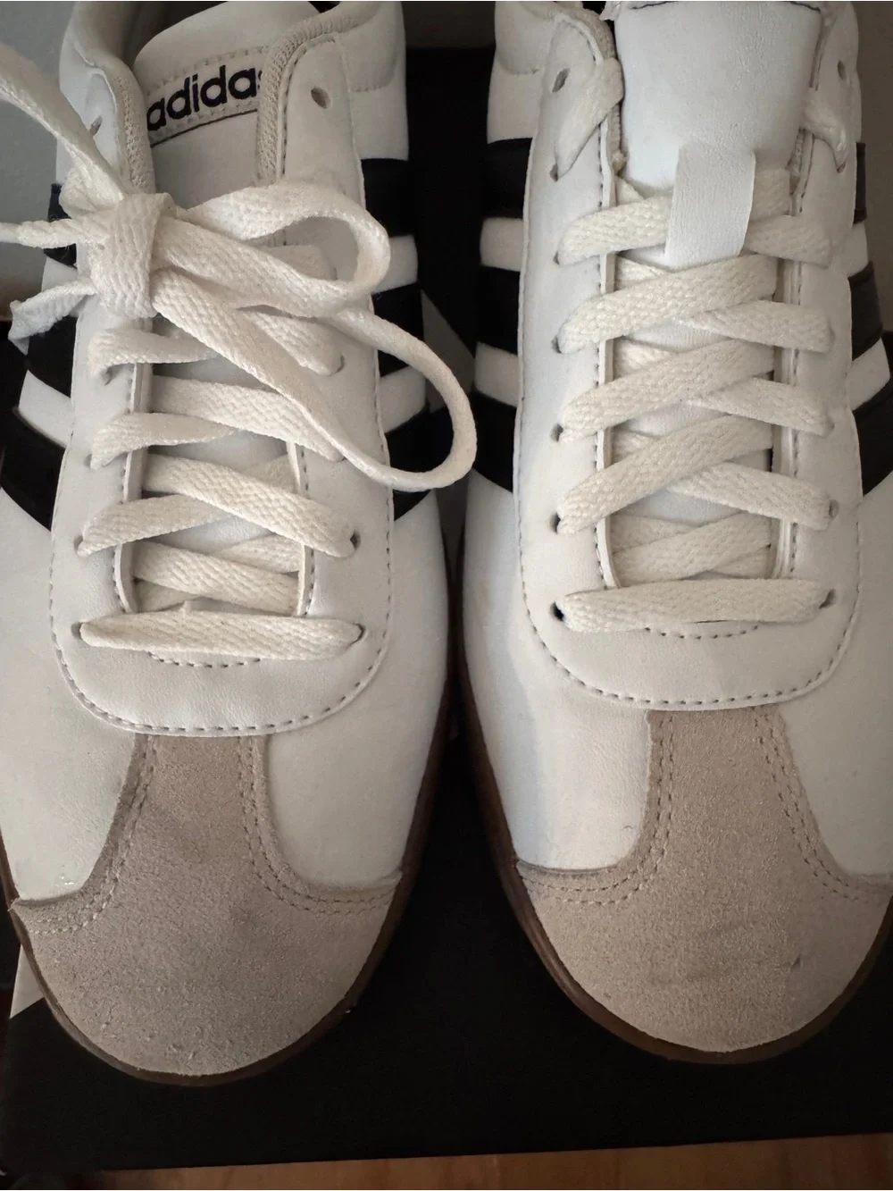 adidas White & Black Low-Top Sneakers with Tan Accents